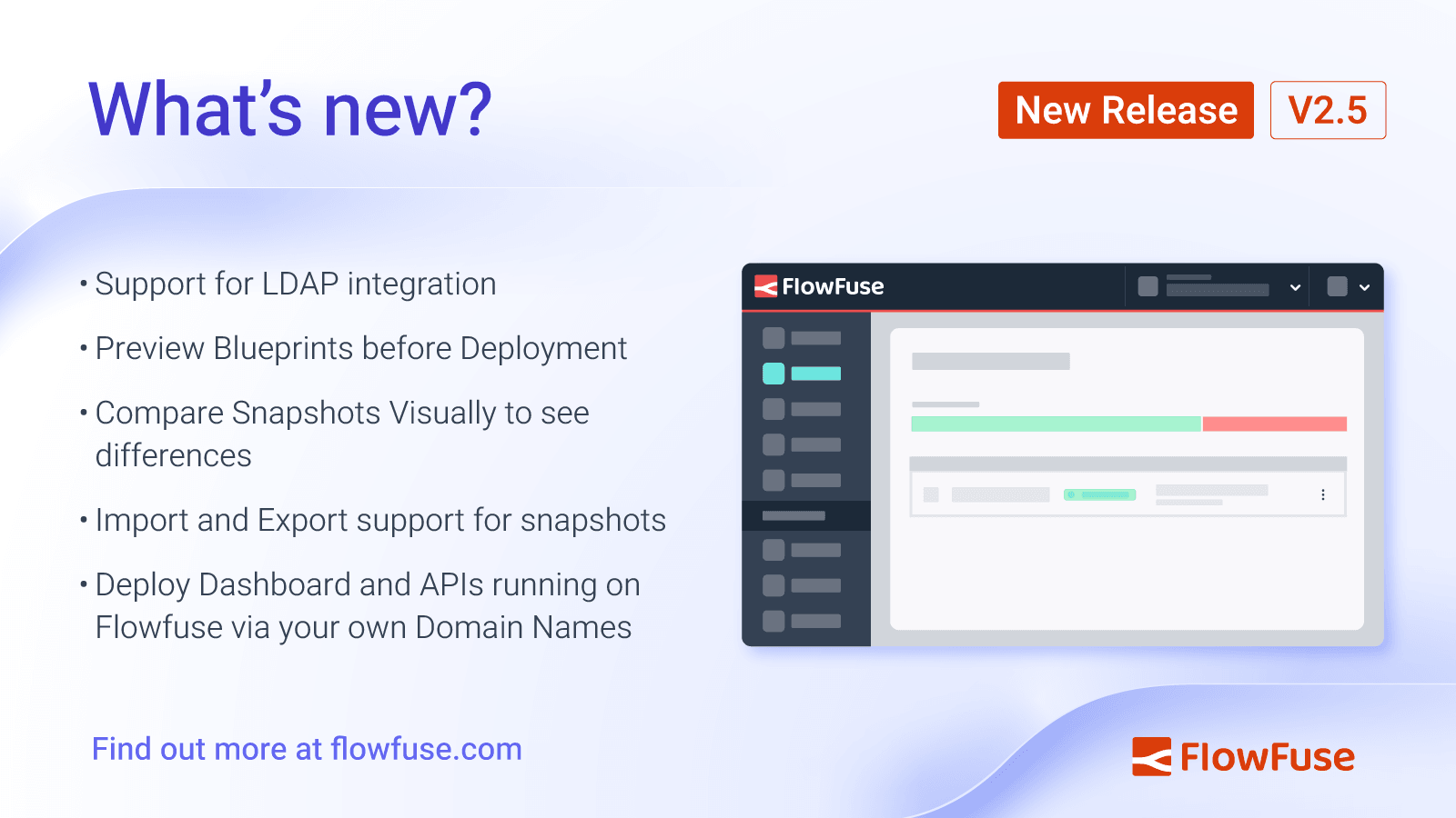 Image representing FlowFuse 2.5: New features to visualize snapshots, LDAP integration, and more